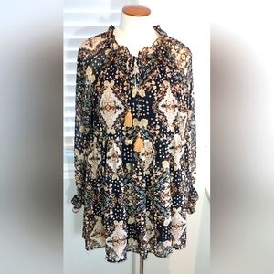 Aakaa Black/Multi Color Floral Print Boho Style Dress  NWT